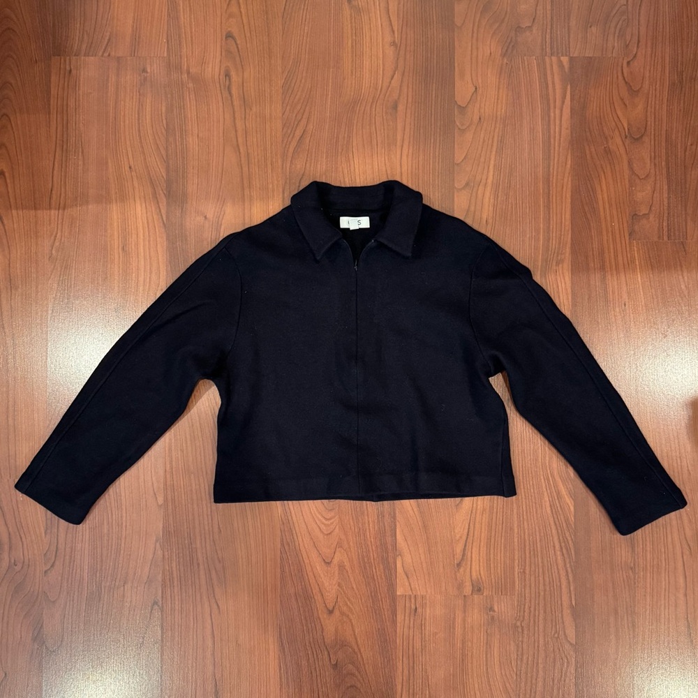 Cos Navy Blue Boiled Wool Zip-Up Collared Jacket size S